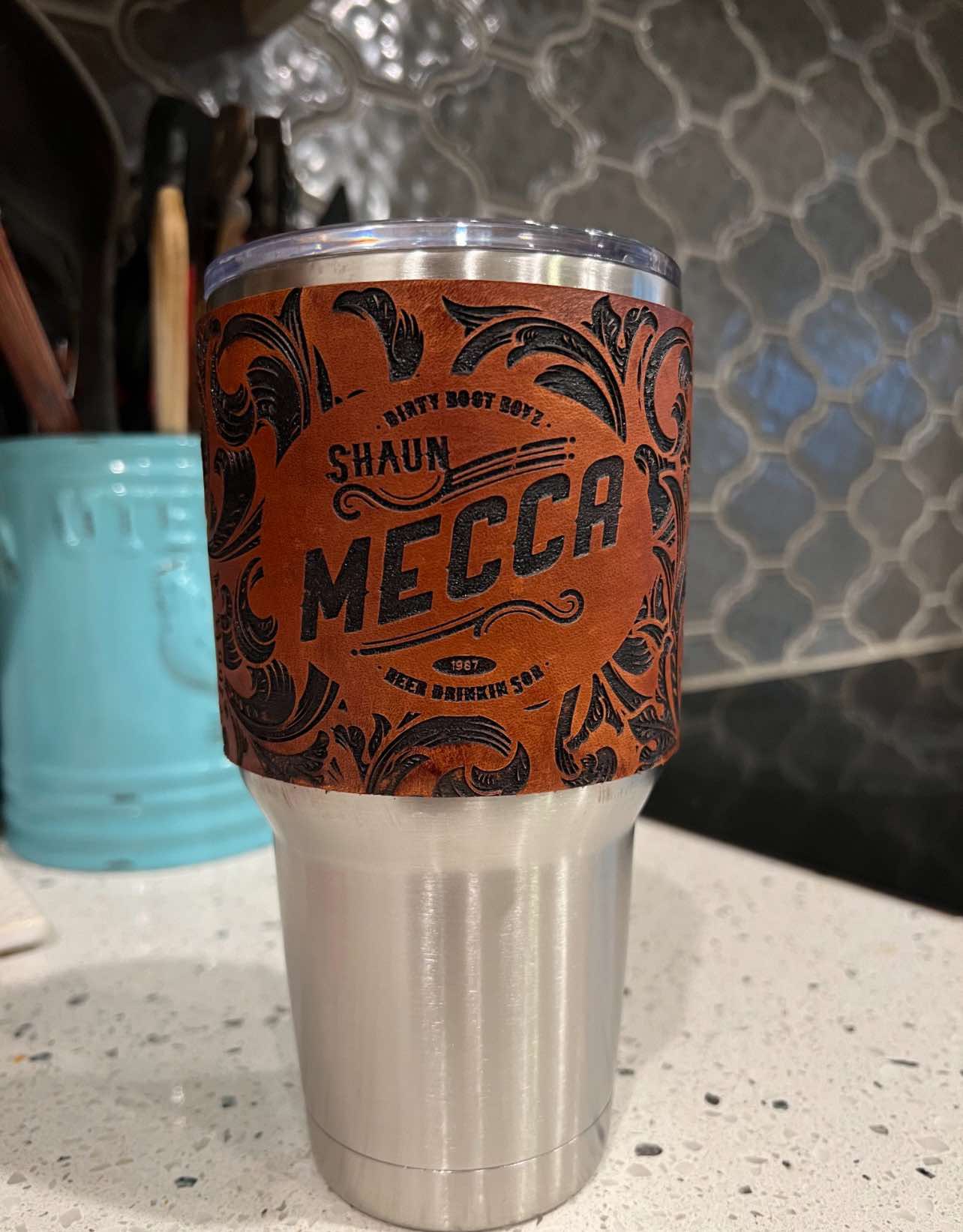 Leather wrapped drink tumblers